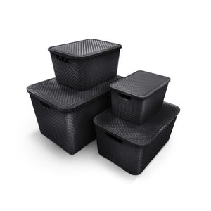 Organizador Rattan Negro Con Tapa 4 Piezas ArqPlast