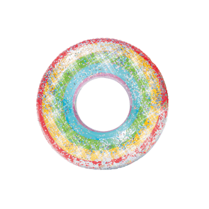 Salvavidas Flotador Inflable Arco Iris Con Glitter 79 x 21 Cm