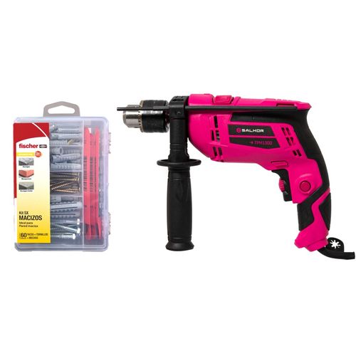 Combo Taladro Atornillador Percutor 600 + Kit Tacos Tornillos Y Mechas