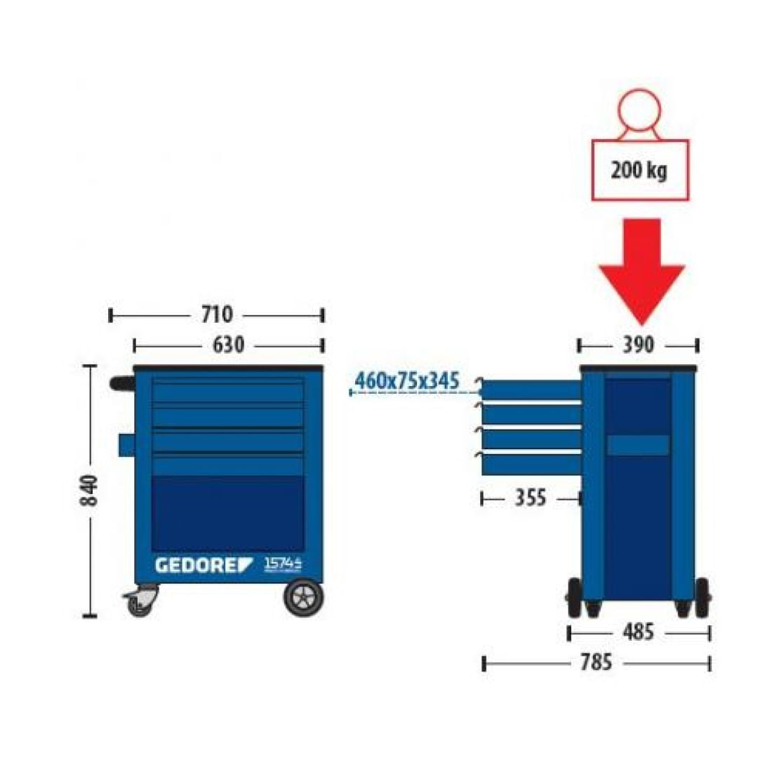 ▷🥇 distribuidor carro portaherramientas metalico 86x44x99 cm con 4 cajones  y 2 bandejas