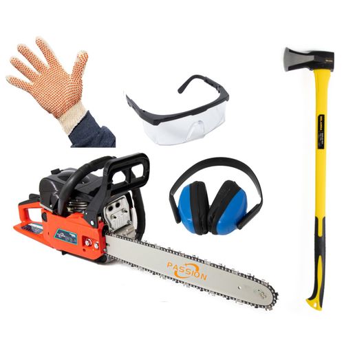 Combo Motosierra 50 Cm + Hacha 2,2 Kg De Abrir + Guantes + Gafas