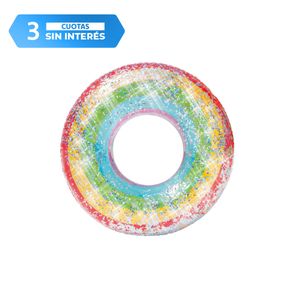 Salvavidas Flotador Inflable Arco Iris Con Glitter 79 x 21 Cm