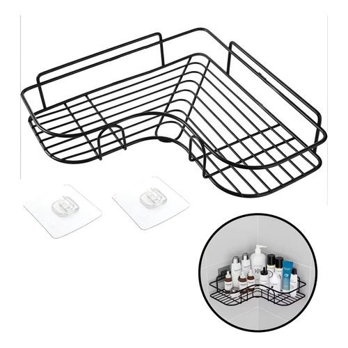 Esquinero Adhesivo Baño Negro Estante Rejilla Metálica Pared