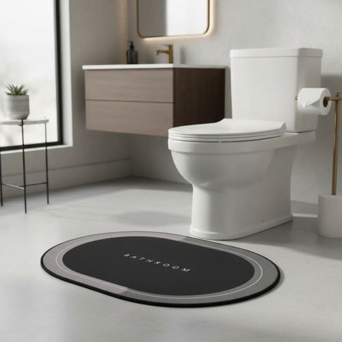 Alfombra Para Baño Absorbente Antideslizante Gris y Negro