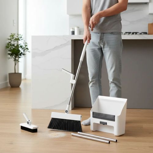 Set Limpia pisos 4 en 1 Escoba Pala Escurridor y Cepillo