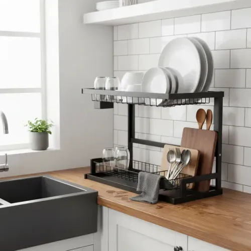 Escurridor Bacha 2 Niveles Secaplatos Cubiertos Negro