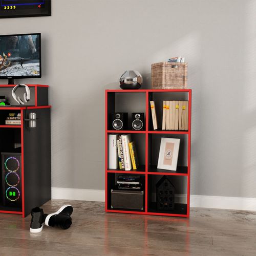 Estantería Organizador Cubo 6 Espacios Negro y Rojo
