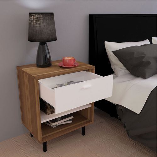 Mesa de Luz Blanca Mueble Organizador 2 Estantes 1 Cajón