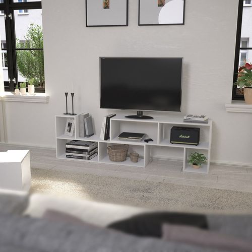 Mueble Rack De Tv Blanco Organizador 6 Estantes