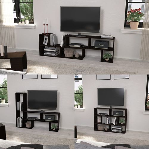 Mueble Rack De Tv Wengué Organizador 6 Estantes