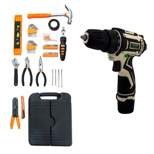 Combo Taladro Atornillador 12V + Set De Herramientas 45 Pz
