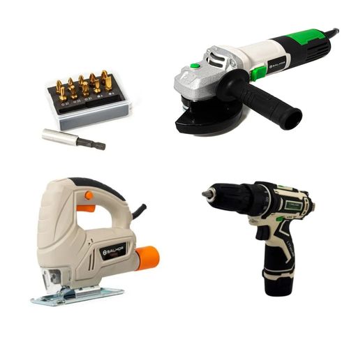 Combo Caladora + Amoladora + Atornillador 12V + Set De Puntas.