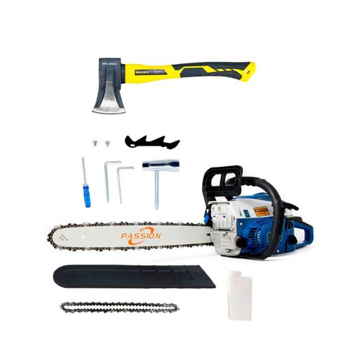 Combo Motosierra 52 Cc Con Espada 45 Cm + Hacha Abrir 1Kg