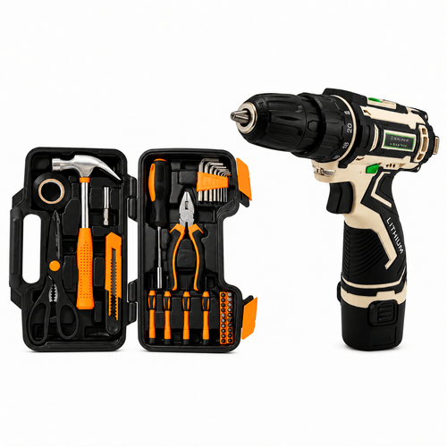 Combo Taladro Atornillador 12V + Set De Herramientas 40 Pz